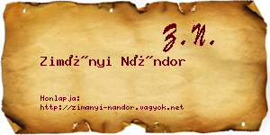 Zimányi Nándor névjegykártya
